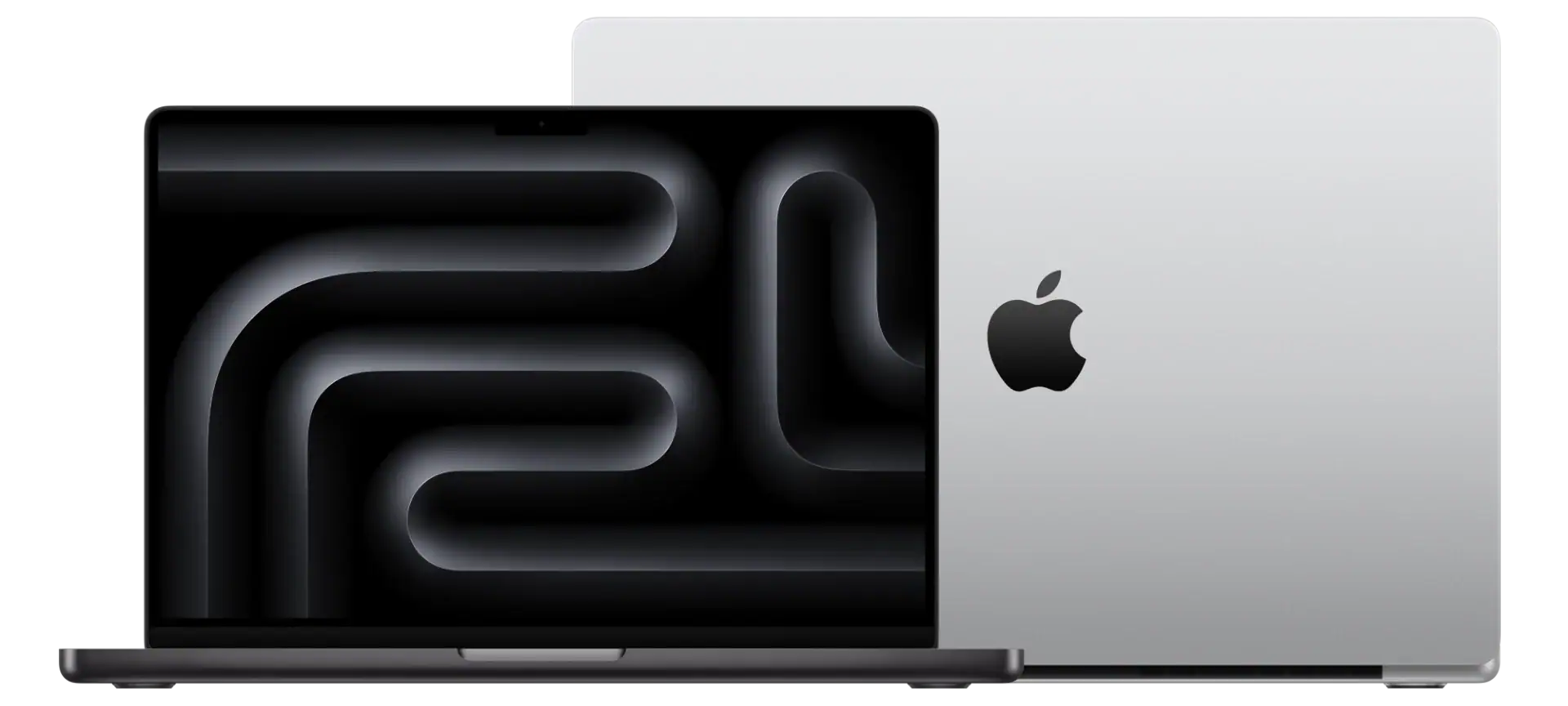 MacBook Pro in M Pro Space Black Pure Front MacBook Pro in M Pro Silver Pure Back up Screen USEN